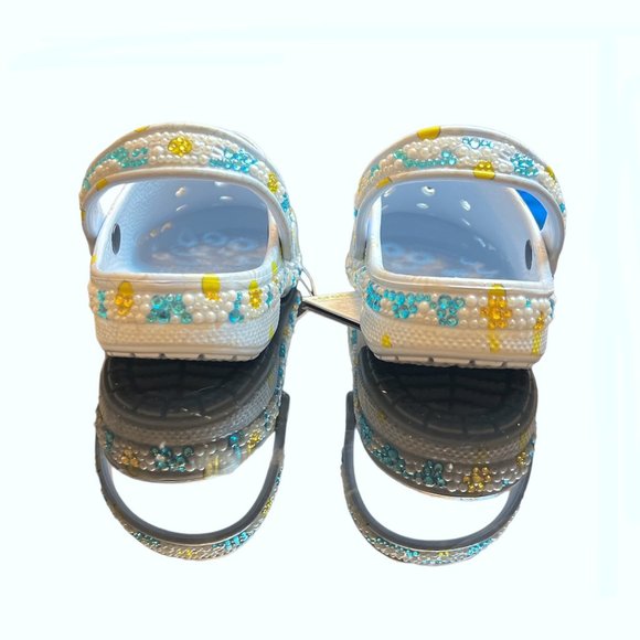 NEW CROCS Custom Bling Baya Seasonal Floral Bedazzled Rhinestones & Pearl Clog - Picture 7 of 12